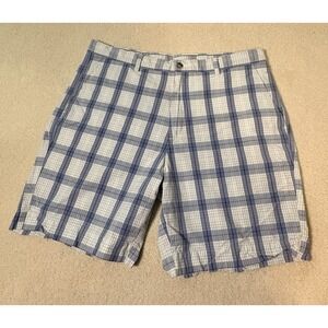 Lyle & Scott Scotland 100% Cotton Blue White Plaid Golf Shorts Men's Size 36